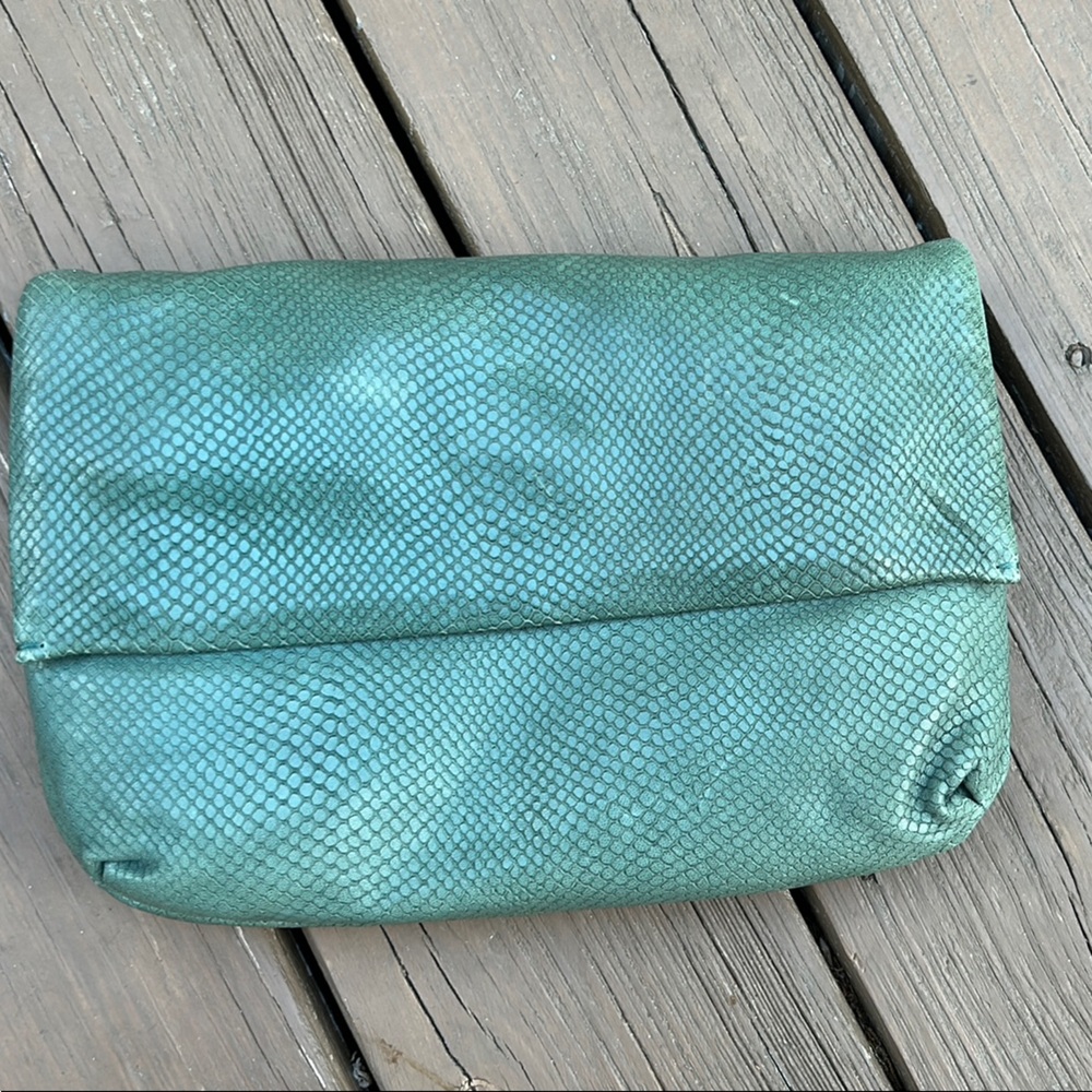 Theory Green Snakeskin Clutch